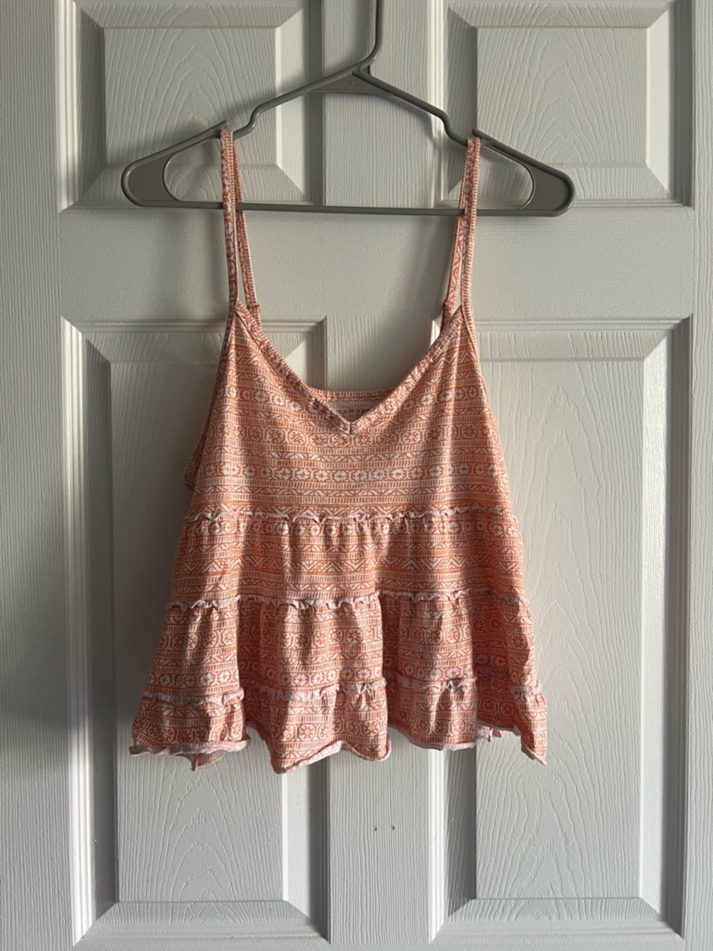American Eagle Outfitters Peach Printed Tiered Spaghetti Strap Camisole